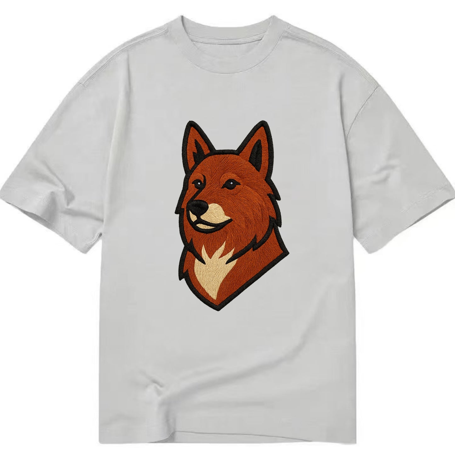 Finnish Spitz - Fox-red pointed ears embroidered pose - Classic T-shirt - Grey
