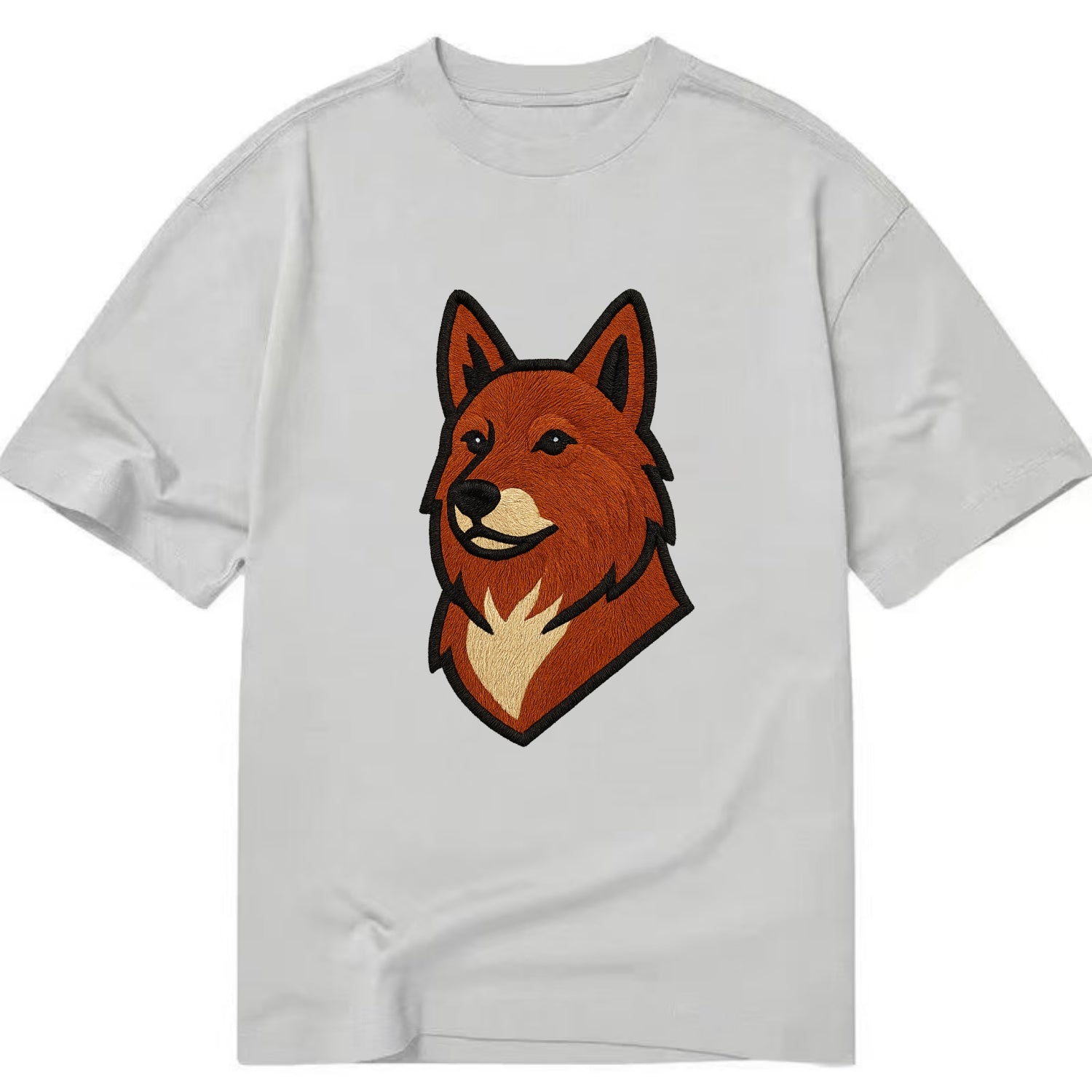 Finnish Spitz - Fox-red pointed ears embroidered pose - Classic T-shirt - Grey