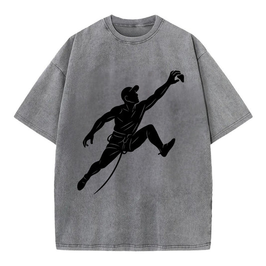 Rock wall climber reaching hold - Vintage T-shirt - Grey