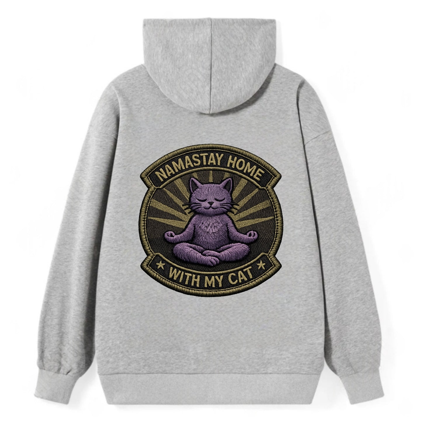 NAMASTAY HOME WITH MY CAT - yoga cat in purple , introvert cat - Classic Pullover Hoodie - Grey