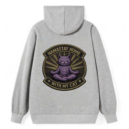 NAMASTAY HOME WITH MY CAT - yoga cat in purple , introvert cat - Classic Pullover Hoodie - Grey