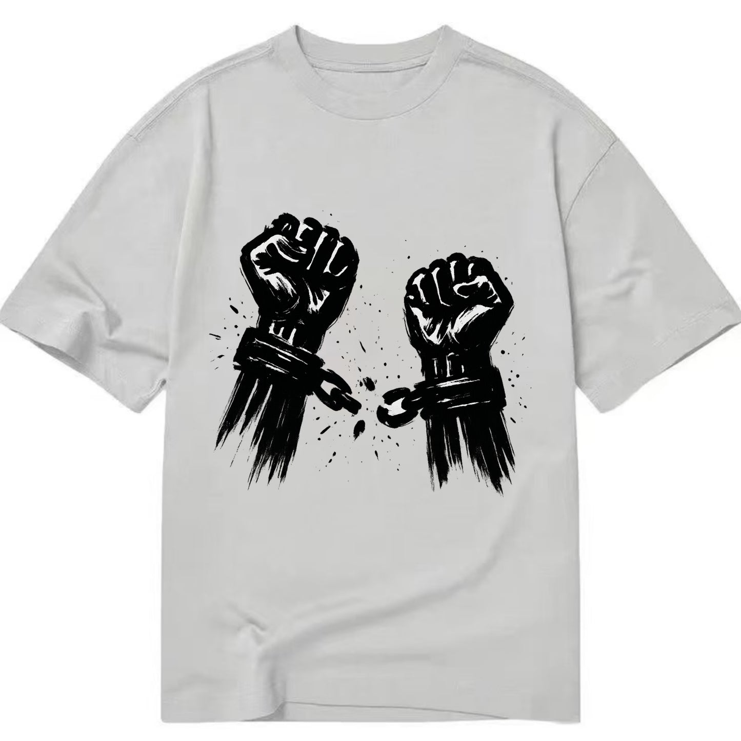 Two raised fists breaking chains - liberation and freedom ink painting - Classic T-shirt - Grey