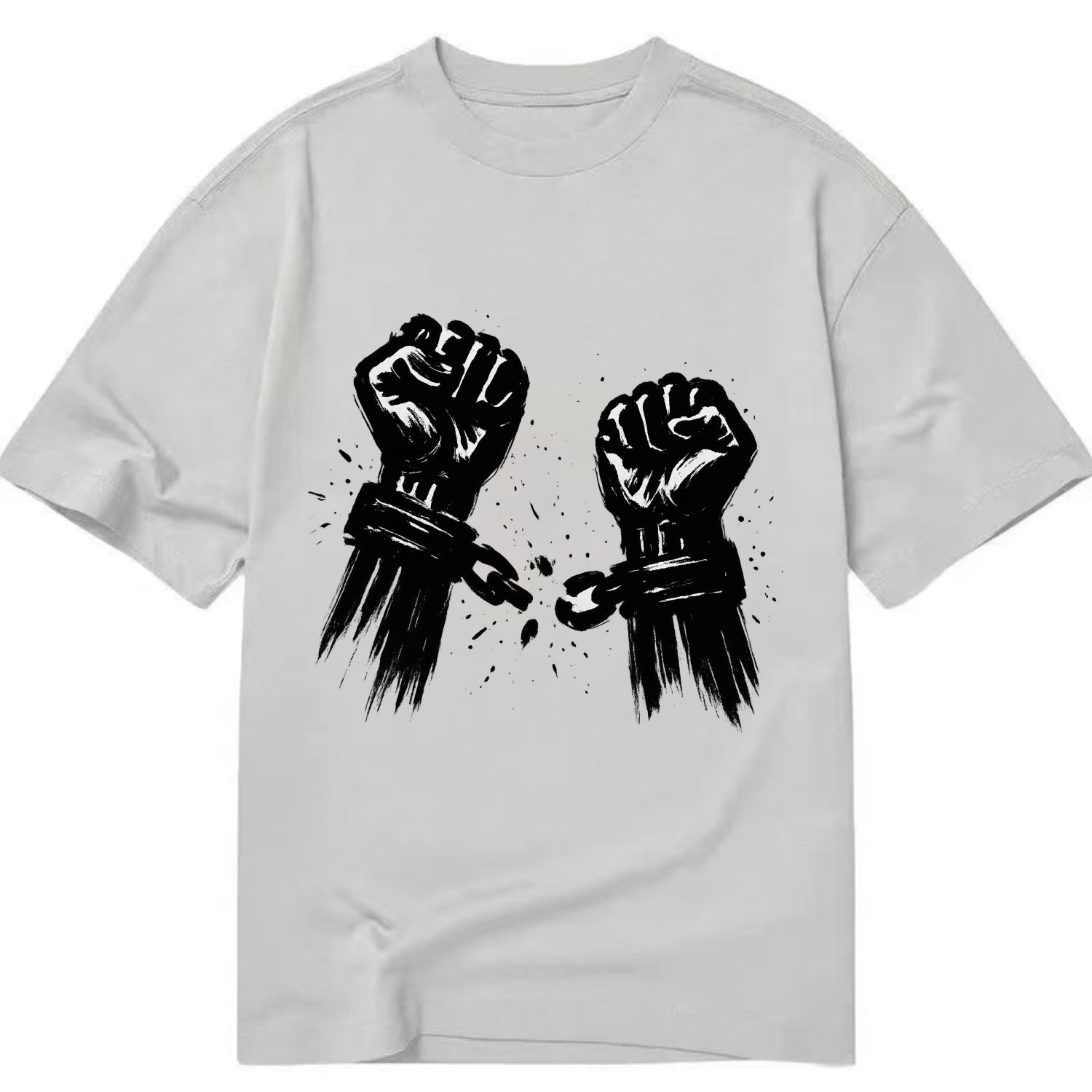 Two raised fists breaking chains - liberation and freedom ink painting - Classic T-shirt - Grey