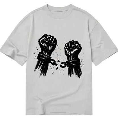 Two raised fists breaking chains - liberation and freedom ink painting - Classic T-shirt - Grey