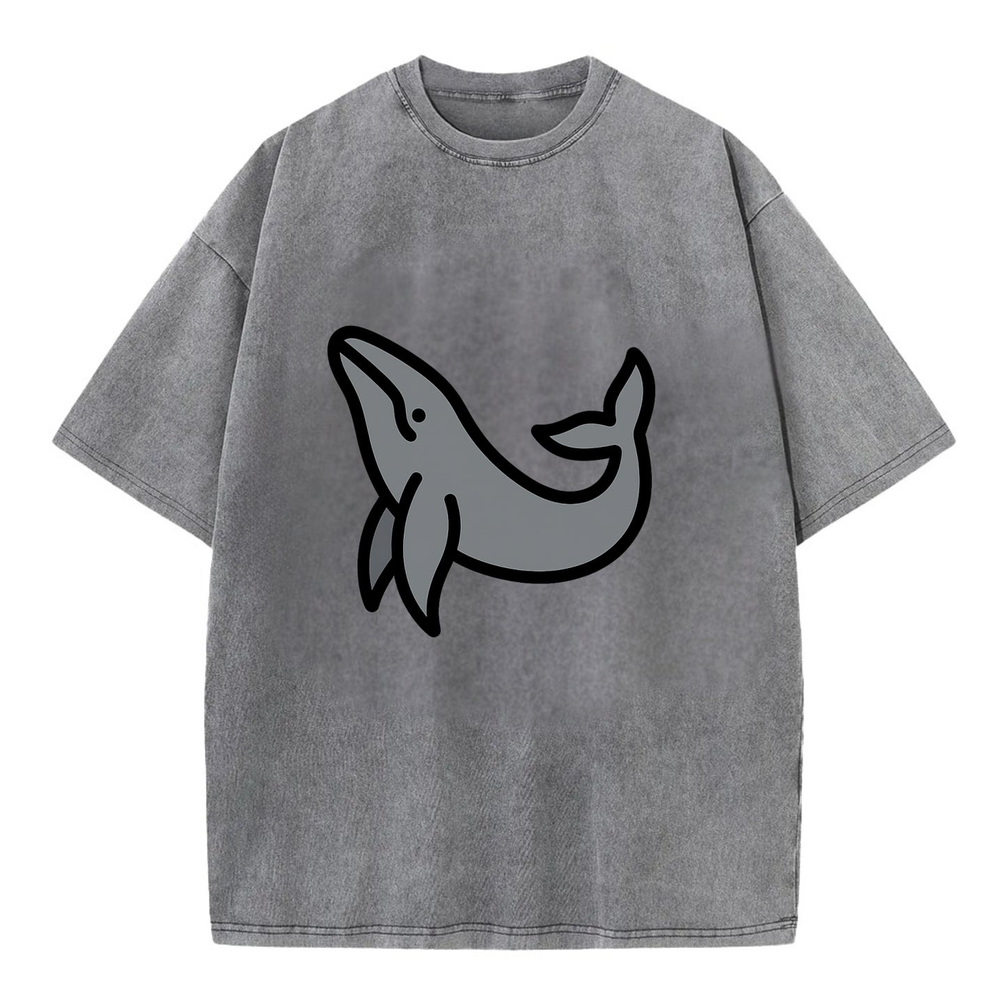 Humpback Whale - Gray breaching pose flat side profile - Vintage T-shirt - Grey