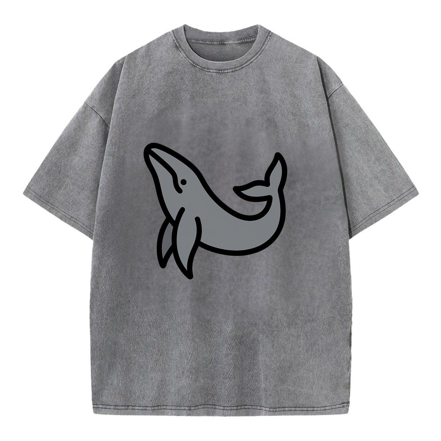 Humpback Whale - Gray breaching pose flat side profile - Vintage T-shirt - Grey