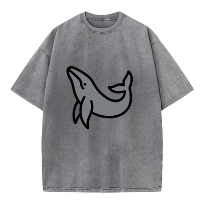 Humpback Whale - Gray breaching pose flat side profile - Vintage T-shirt - Grey