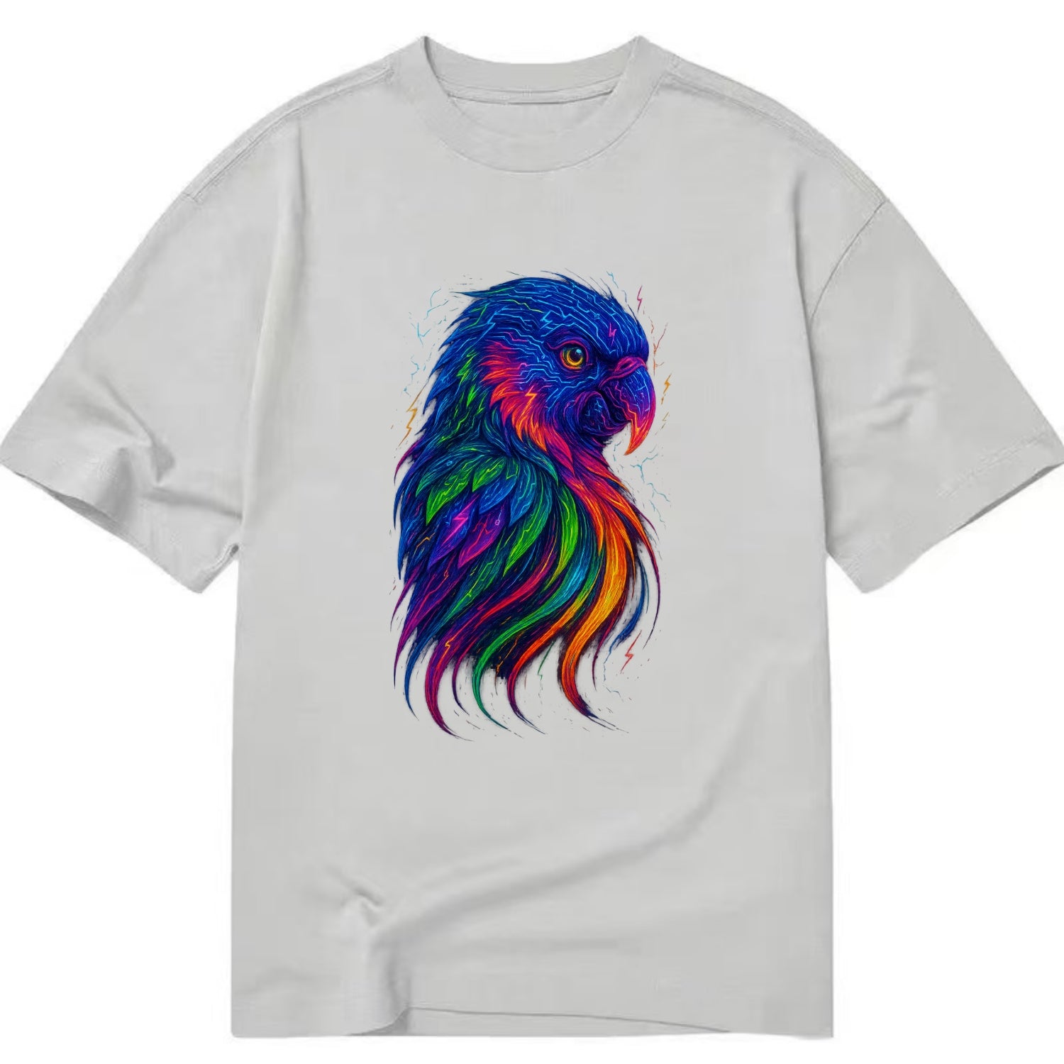 Vibrant parrot with feathers flowing into tropical rainbow streams, every color - Classic T-shirt - Grey