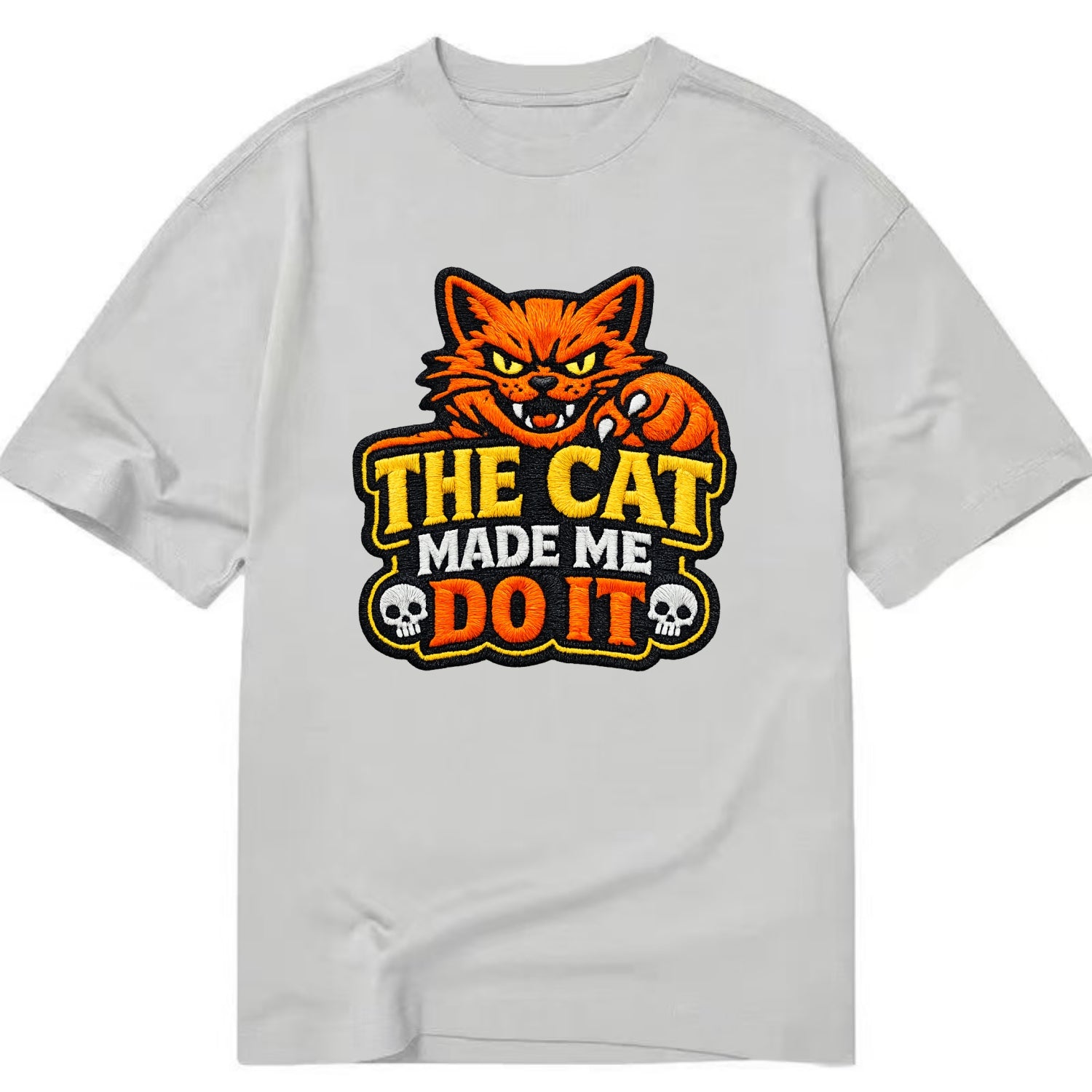 THE CAT MADE ME DO IT - mischievous cat in orange , blame the cat - Classic T-shirt - Grey