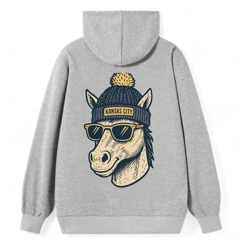 Missouri Mule wearing Kansas City beanie with pom pom and wayfarer - Classic Pullover Hoodie