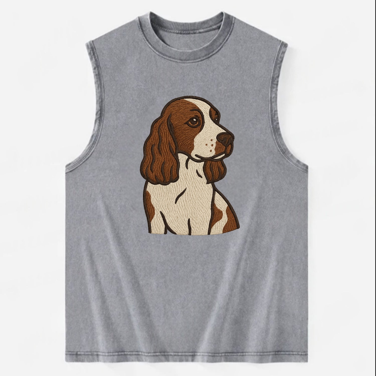 English Cocker Spaniel - Liver and white embroidered design - Vintage Washed Tank - Grey