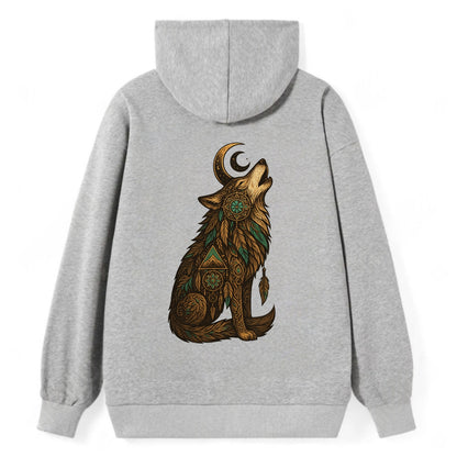 Celestial Moon Wolf  - Classic Pullover Hoodie - Grey