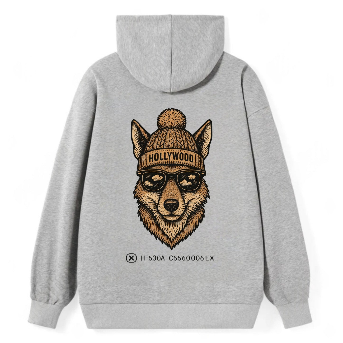 LA Coyote wearing Hollywood beanie with pom pom and wayfarer sunglasses - Classic Pullover Hoodie - Grey