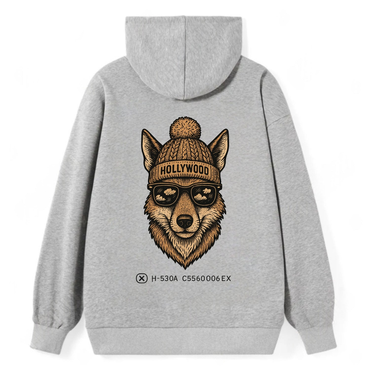 LA Coyote wearing Hollywood beanie with pom pom and wayfarer sunglasses - Classic Pullover Hoodie - Grey