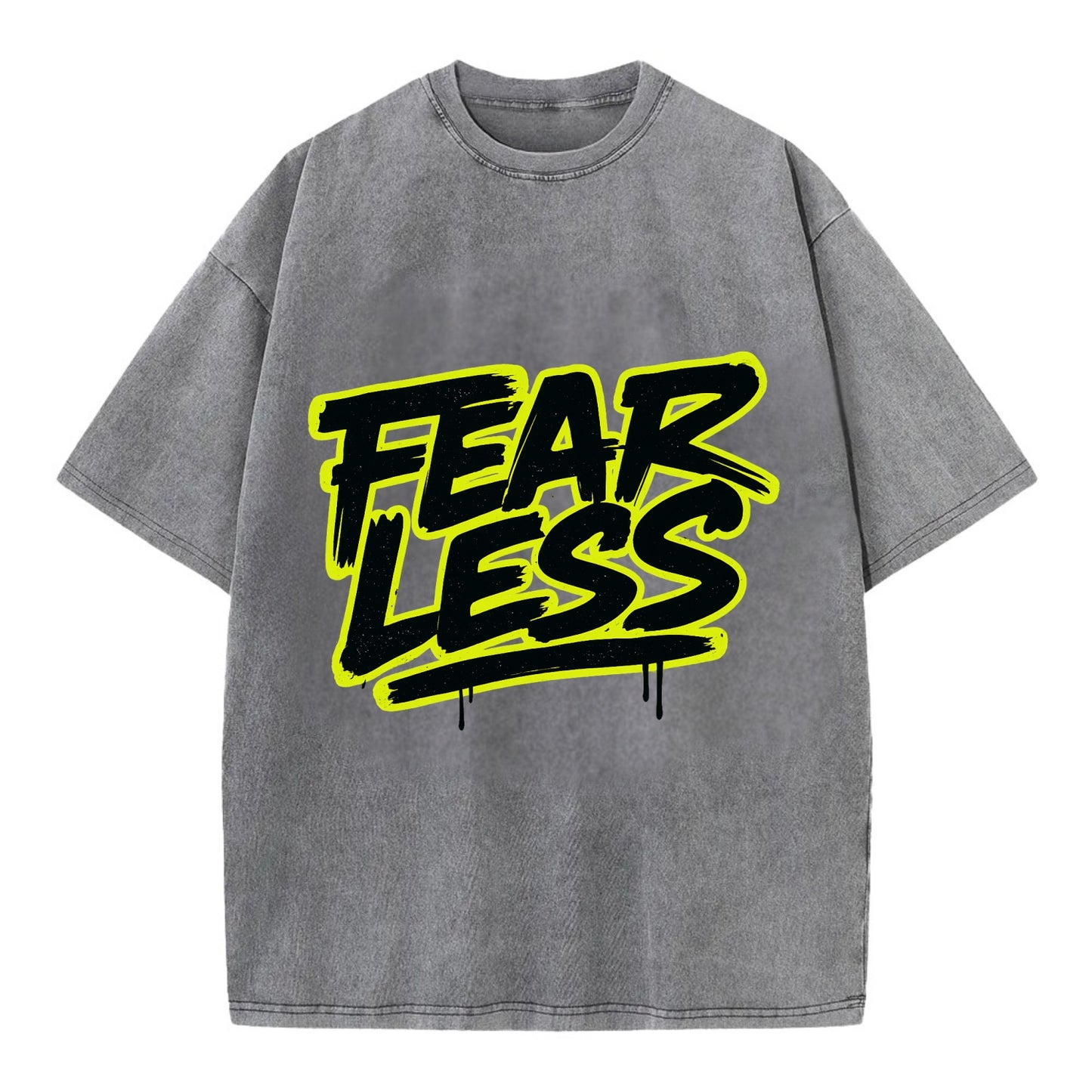 Bold typography design - "FEARLESS" - courage, bravery, facing challenges head on - Vintage T-shirt - Grey