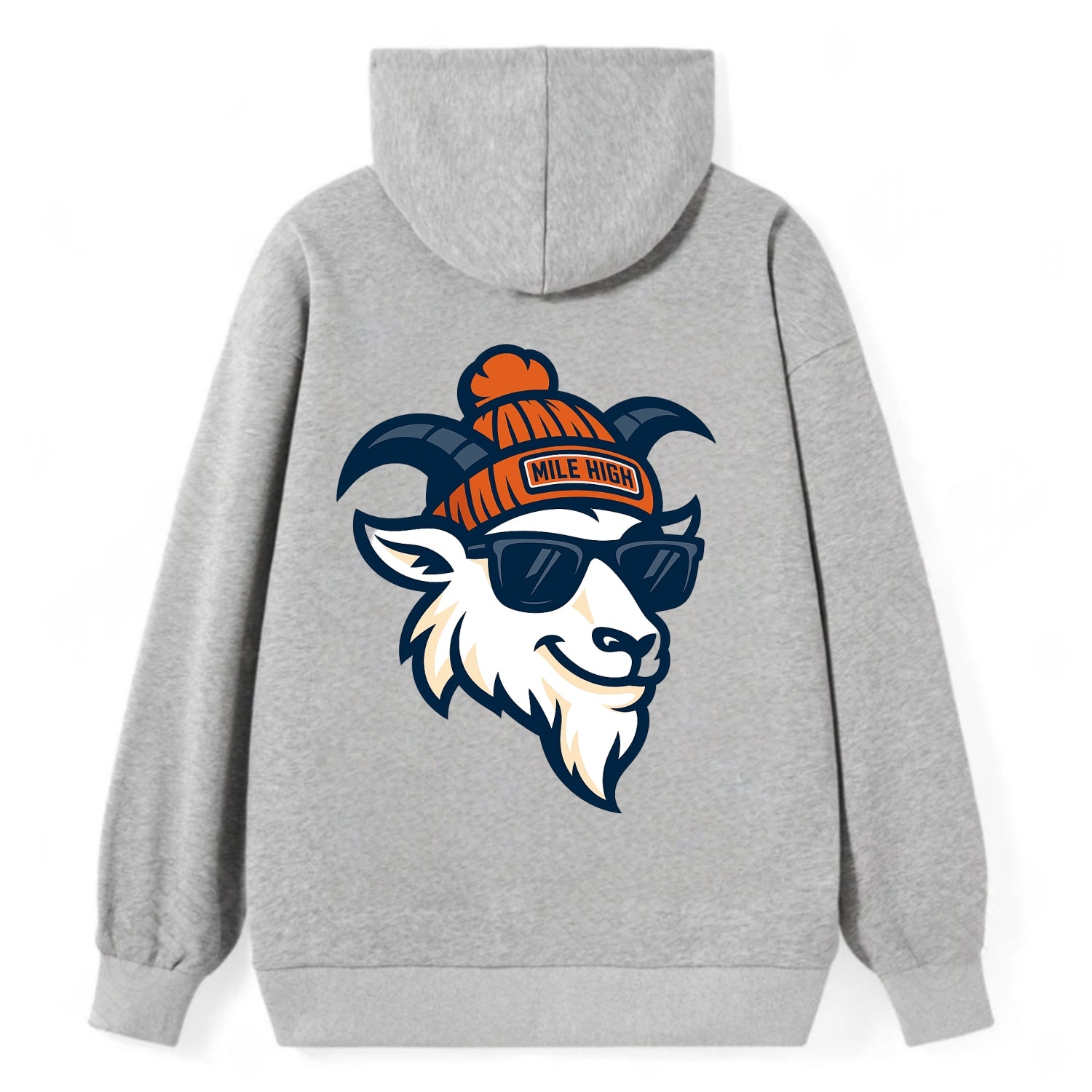 Denver Mountain Goat wearing Broncos beanie with Mile High patch and - Classic Pullover Hoodie - Grey