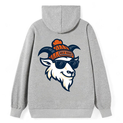 Denver Mountain Goat wearing Broncos beanie with Mile High patch and - Classic Pullover Hoodie - Grey