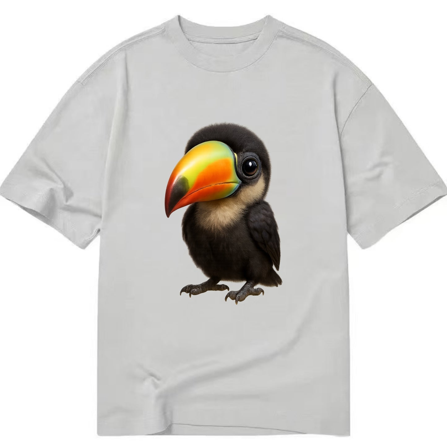 Baby Toucan - oversized colorful beak, black feathers, bright eyes, front-facing, - Classic T-shirt - Grey