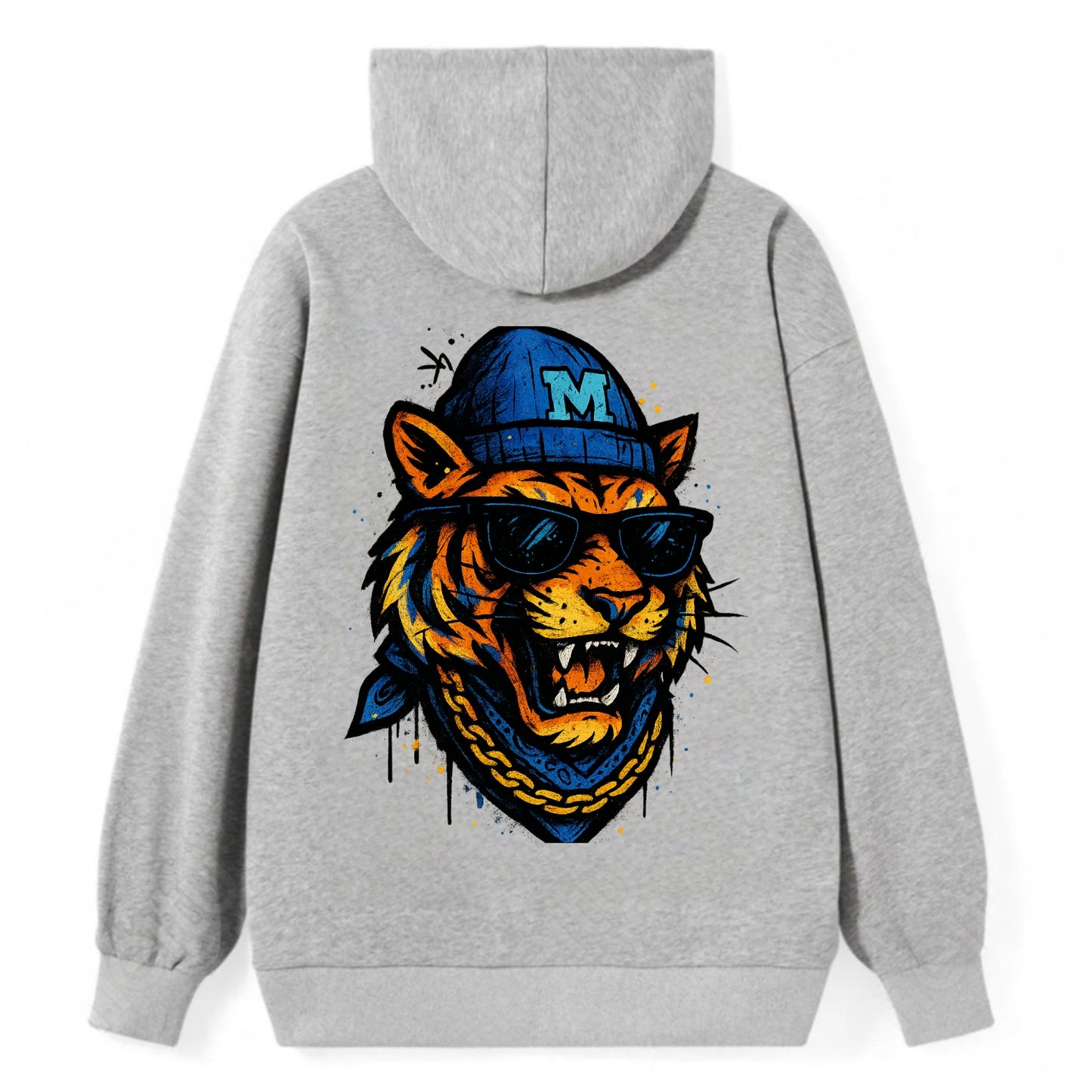 Memphis Tiger wearing Memphis beanie with M patch - Classic Pullover Hoodie - Grey