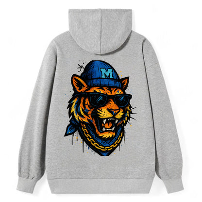 Memphis Tiger wearing Memphis beanie with M patch - Classic Pullover Hoodie - Grey