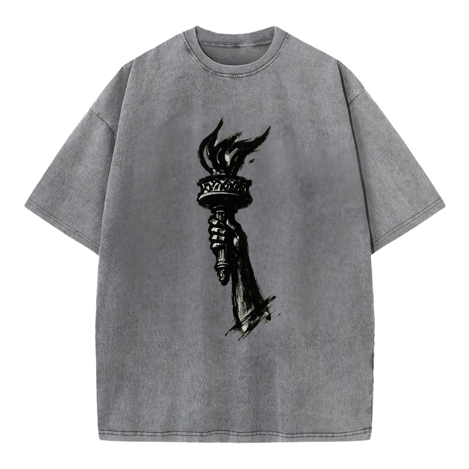Statue of Liberty torch - freedom and democracy ink painting - Vintage T-shirt - Grey