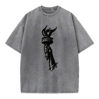 Statue of Liberty torch - freedom and democracy ink painting - Vintage T-shirt - Grey