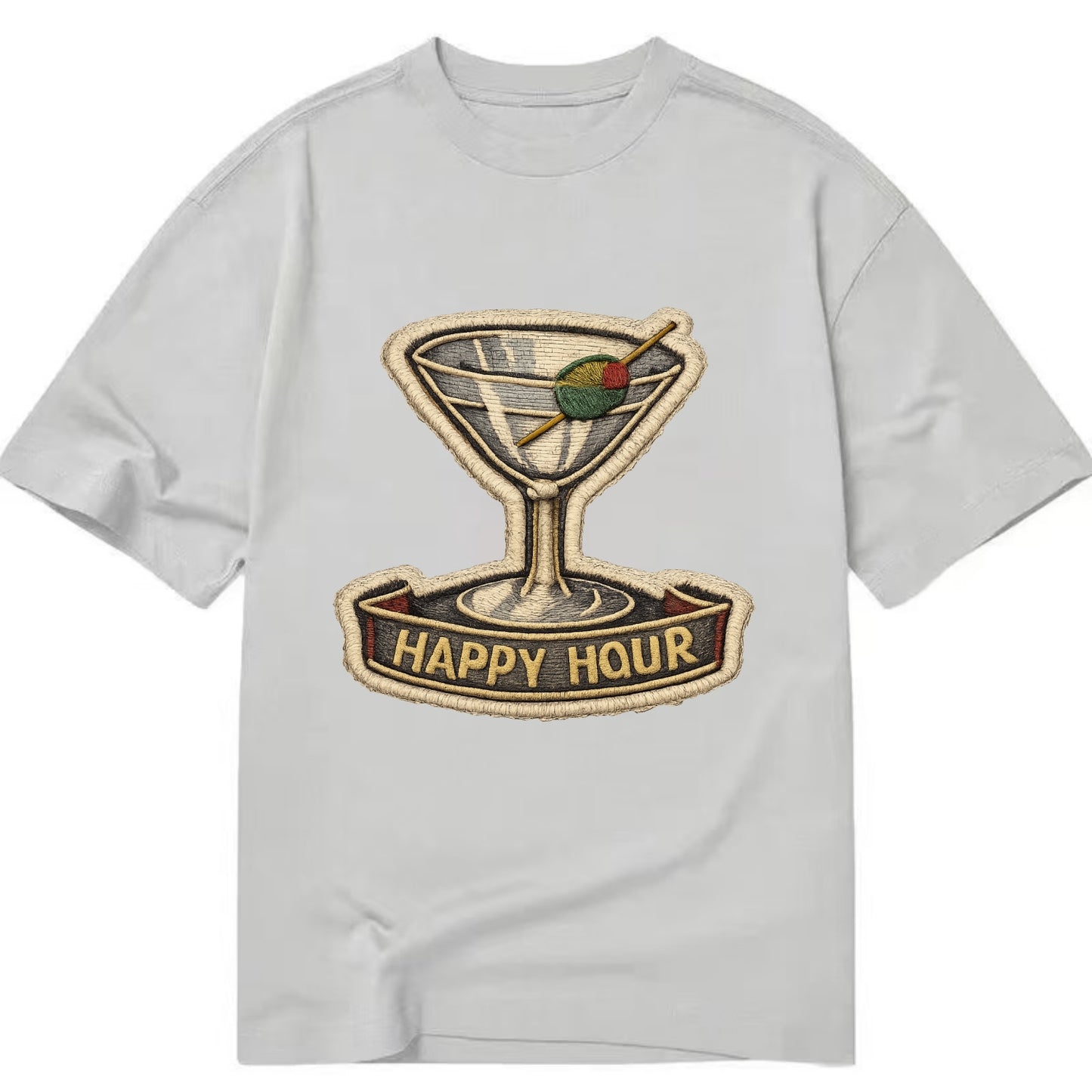 COCKTAIL MARTINI - martini glass with olive in silver and green , happy hour - Classic T-shirt - Grey