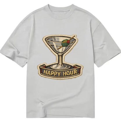 COCKTAIL MARTINI - martini glass with olive in silver and green , happy hour - Classic T-shirt - Grey