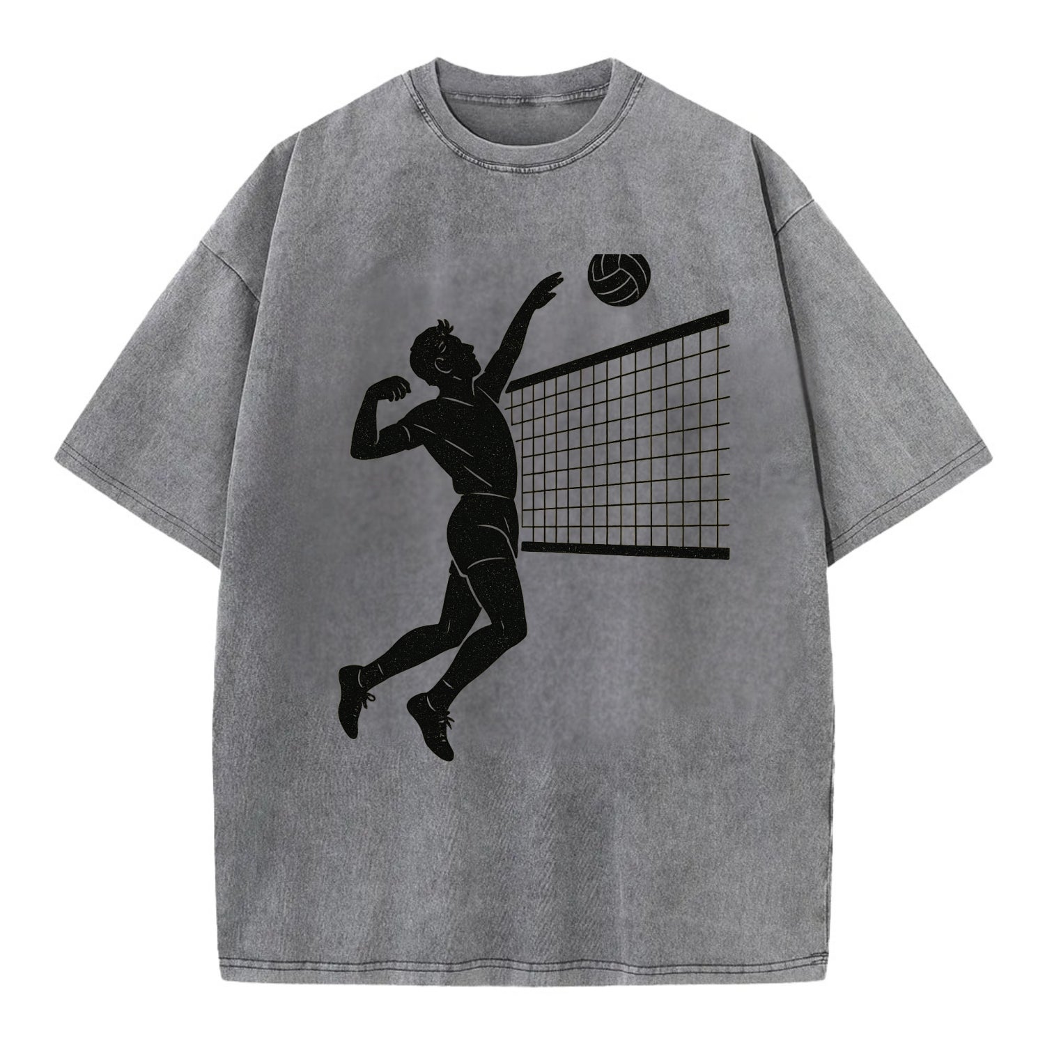 Volleyball player spiking at the net - Vintage T-shirt - Grey