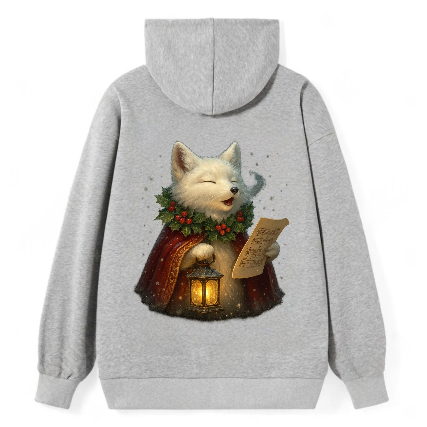 Snowbound Arctic Fox Caroler  - Classic Pullover Hoodie - Grey