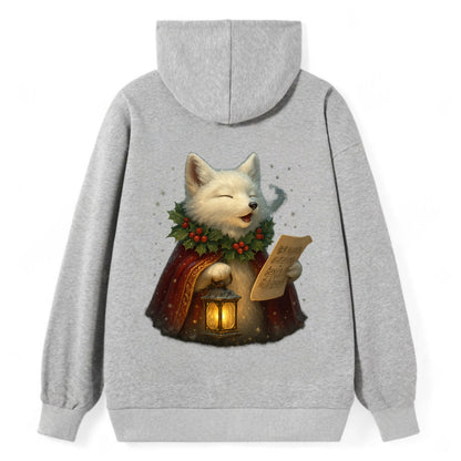 Snowbound Arctic Fox Caroler  - Classic Pullover Hoodie - Grey