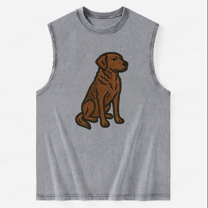 Chesapeake Bay Retriever - Brown wavy coat embroidered sitting pose - Vintage Washed Tank - Grey