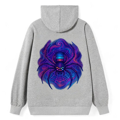 Tech spider with legs showing circuit board patterns, web glowing in neon - Classic Pullover Hoodie - Grey