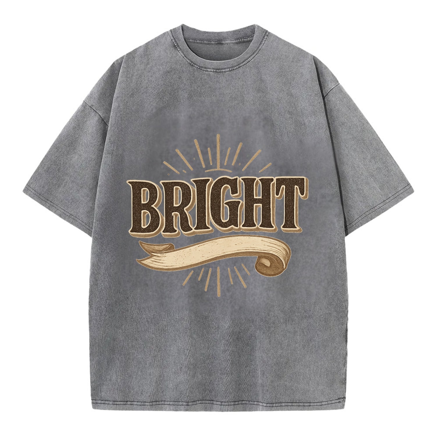 Bold typography design - "BRIGHT" - intelligent, shining - Vintage T-shirt - Grey