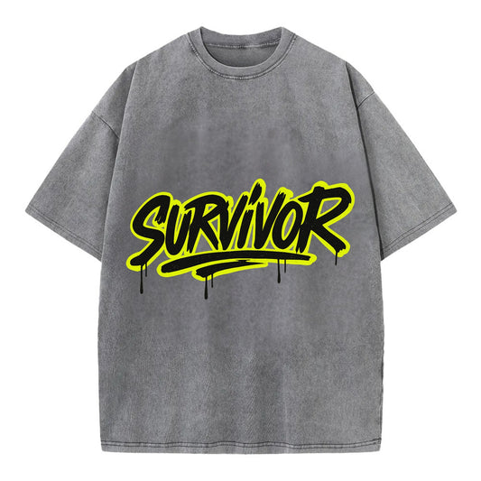Bold typography design - "SURVIVOR" - overcomer, still standing, made it through - Vintage T-shirt - Grey