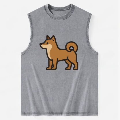 Shiba Inu - Red sesame flat side profile - Vintage Washed Tank - Grey