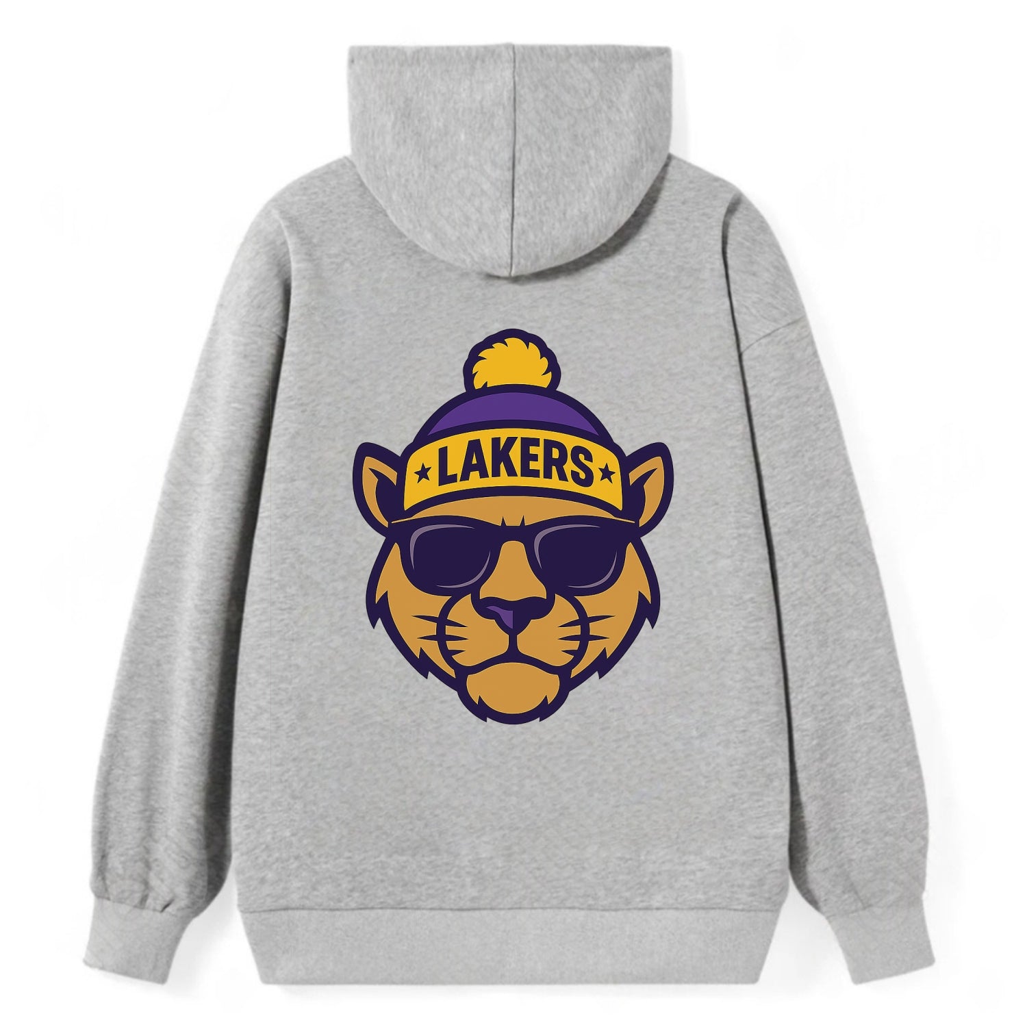 LA Mountain Lion wearing Lakers purple and gold beanie with championship - Classic Pullover Hoodie - Grey