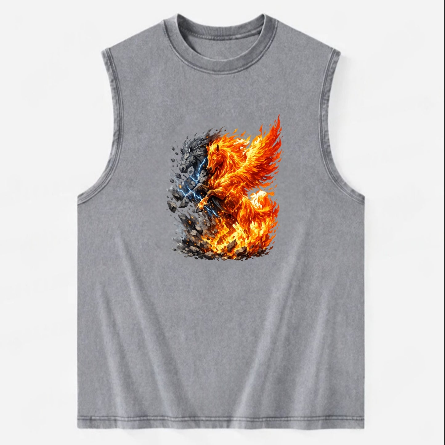 THUNDER FIRE | Horse combining lightning and flame | Electric fire | Storm - Vintage Washed Tank - Grey