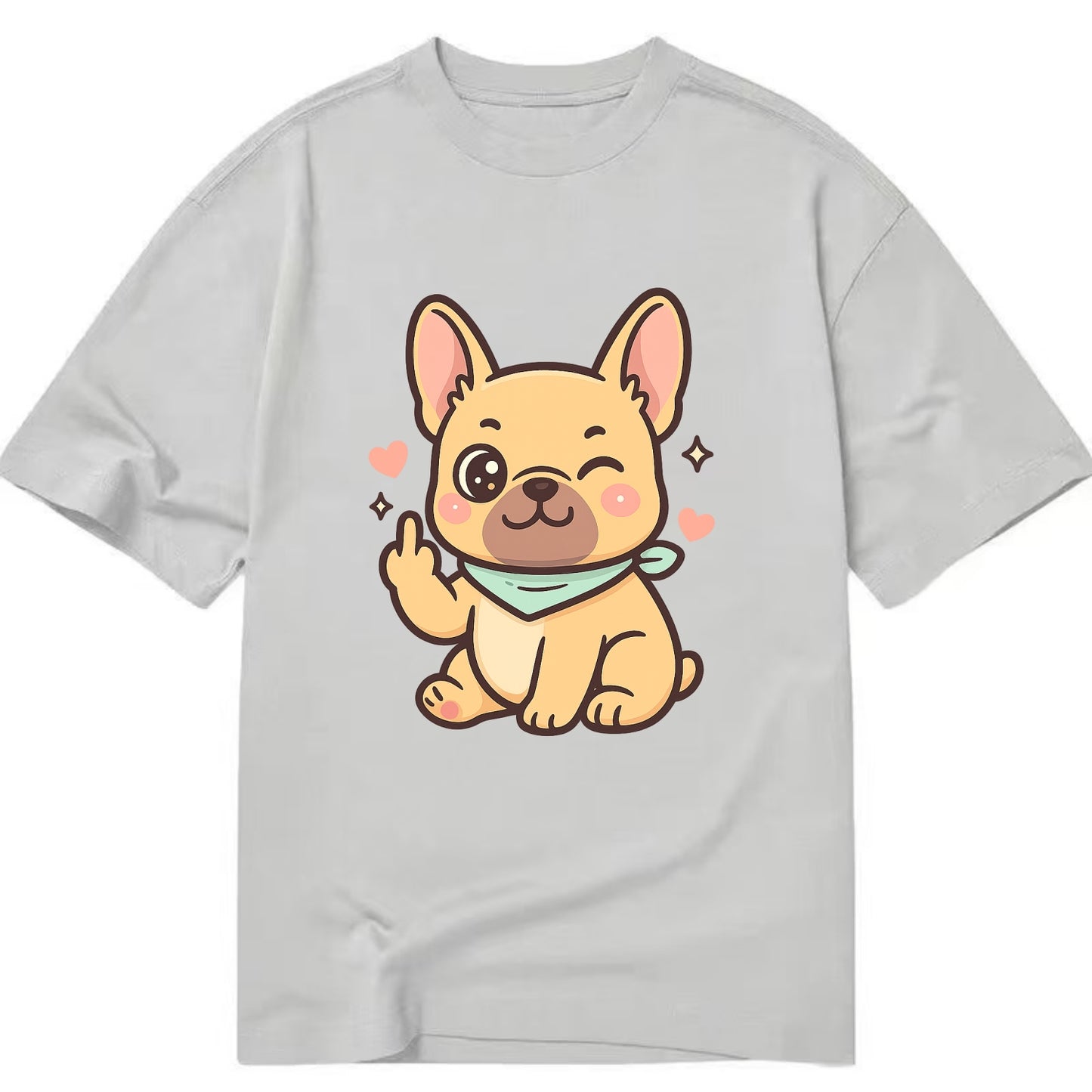 French Bulldog sitting with bat ears up, strong paw with sass - Classic T-shirt - Grey