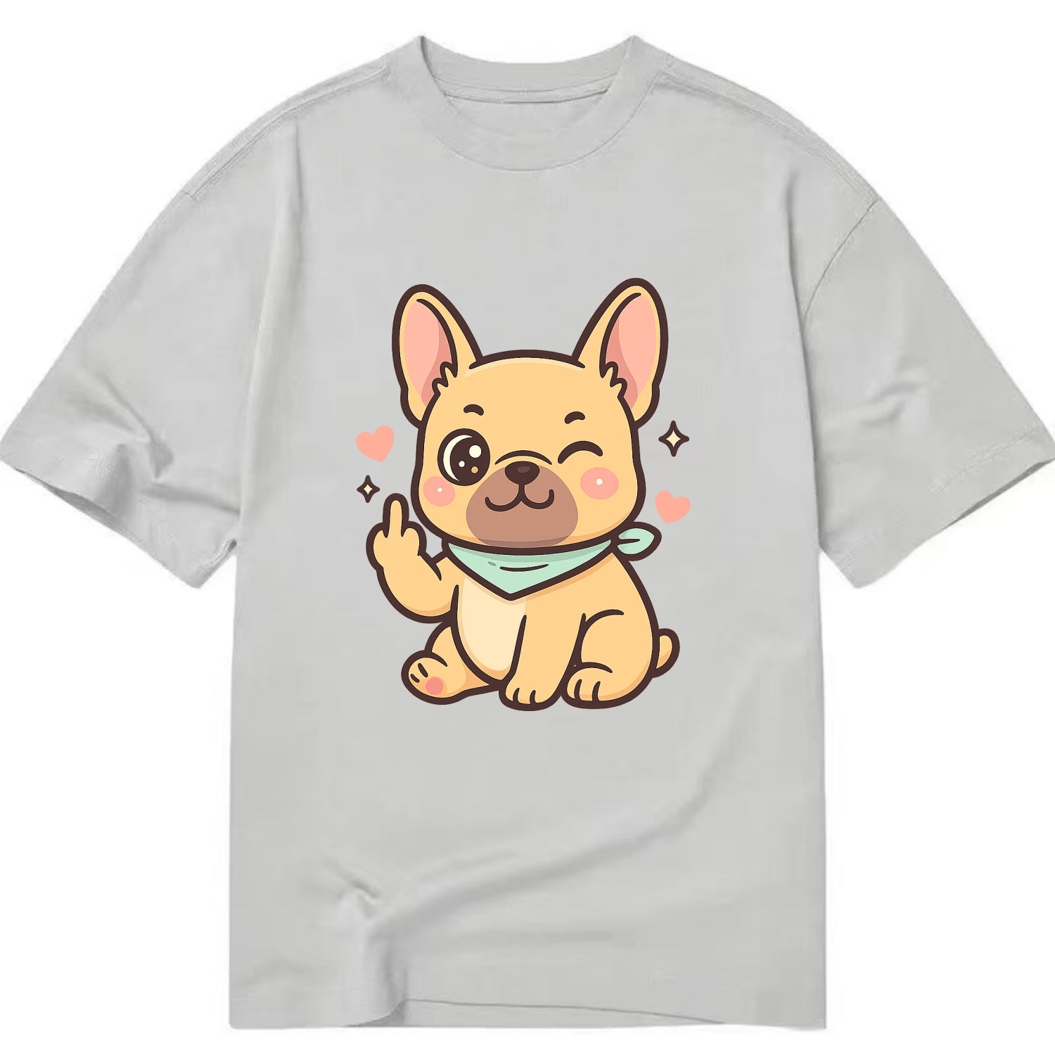 French Bulldog sitting with bat ears up, strong paw with sass - Classic T-shirt - Grey