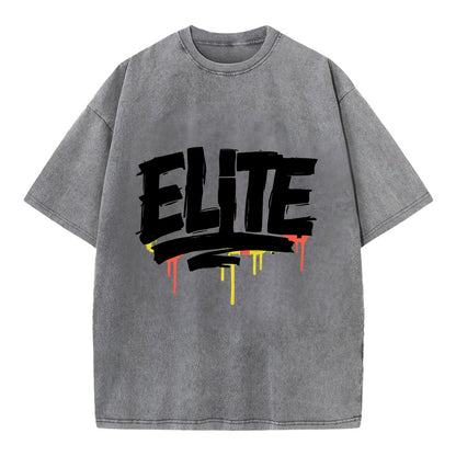 Bold typography design - "ELITE" - top tier, highest level - Vintage T-shirt - Grey
