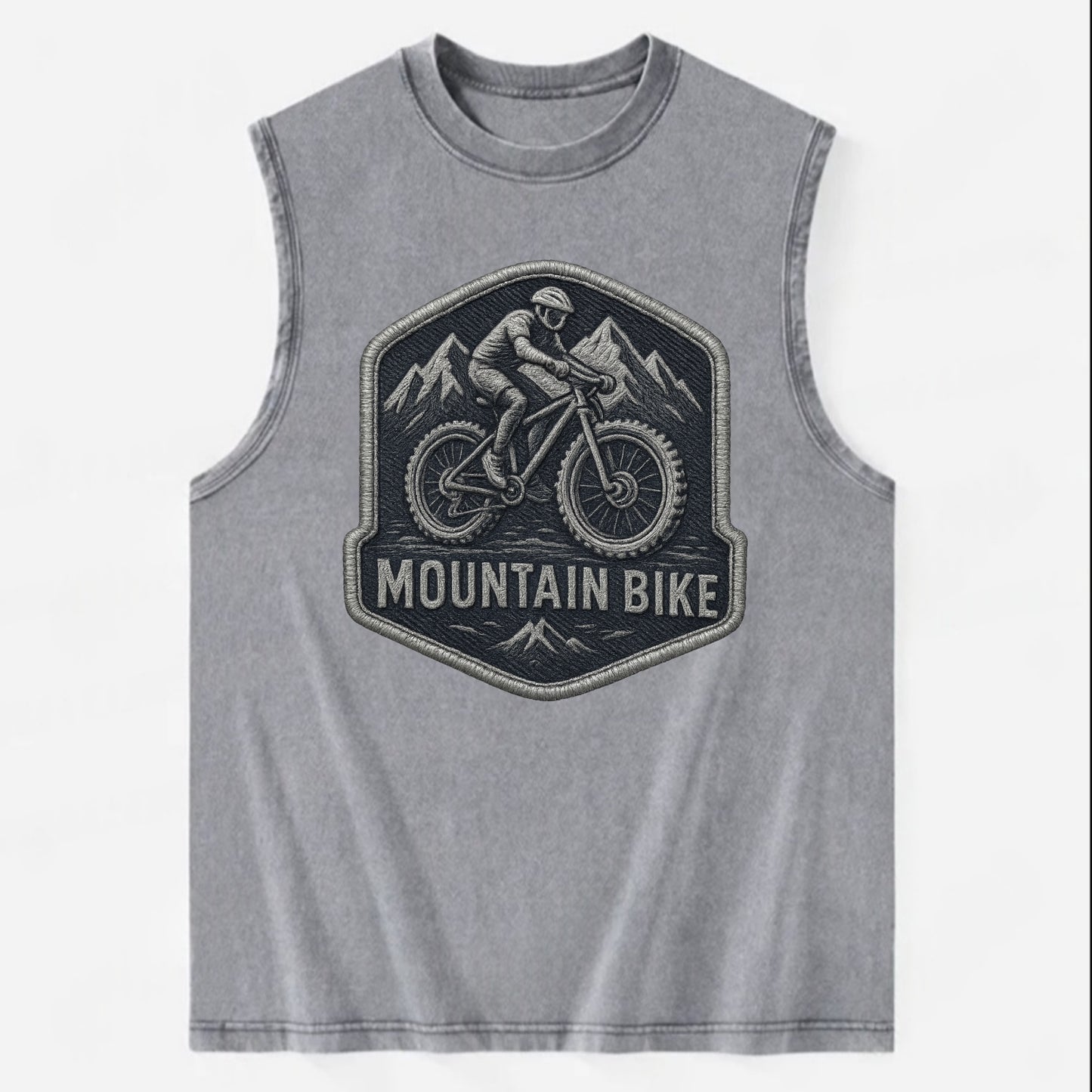 Mountain bike with rugged tires - cyclist badge - Vintage Washed Tank - Grey