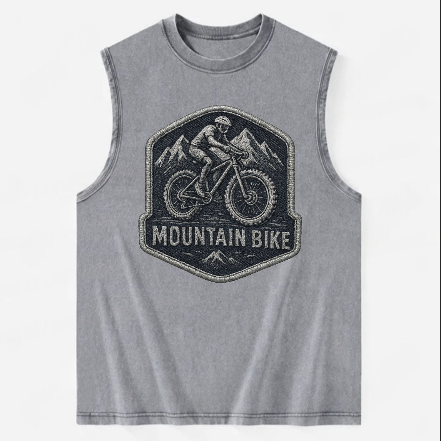 Mountain bike with rugged tires - cyclist badge - Vintage Washed Tank - Grey