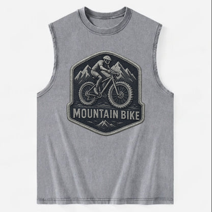 Mountain bike with rugged tires - cyclist badge - Vintage Washed Tank - Grey