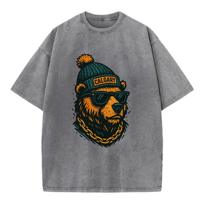 Calgary Grizzly Bear wearing Calgary bea - Vintage T-shirt - Grey
