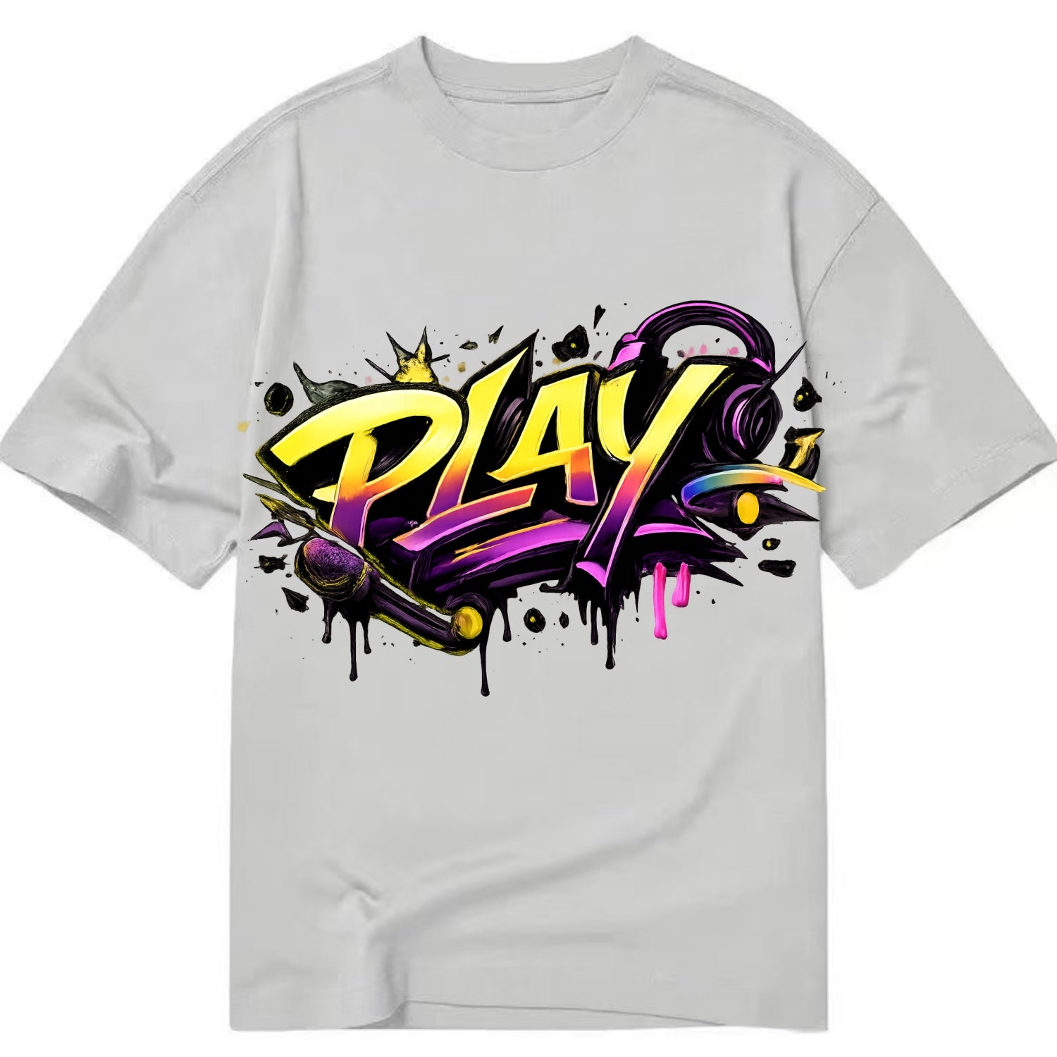 Bold typography design - "PLAY" - creative expression, musical performance - Classic T-shirt - Grey