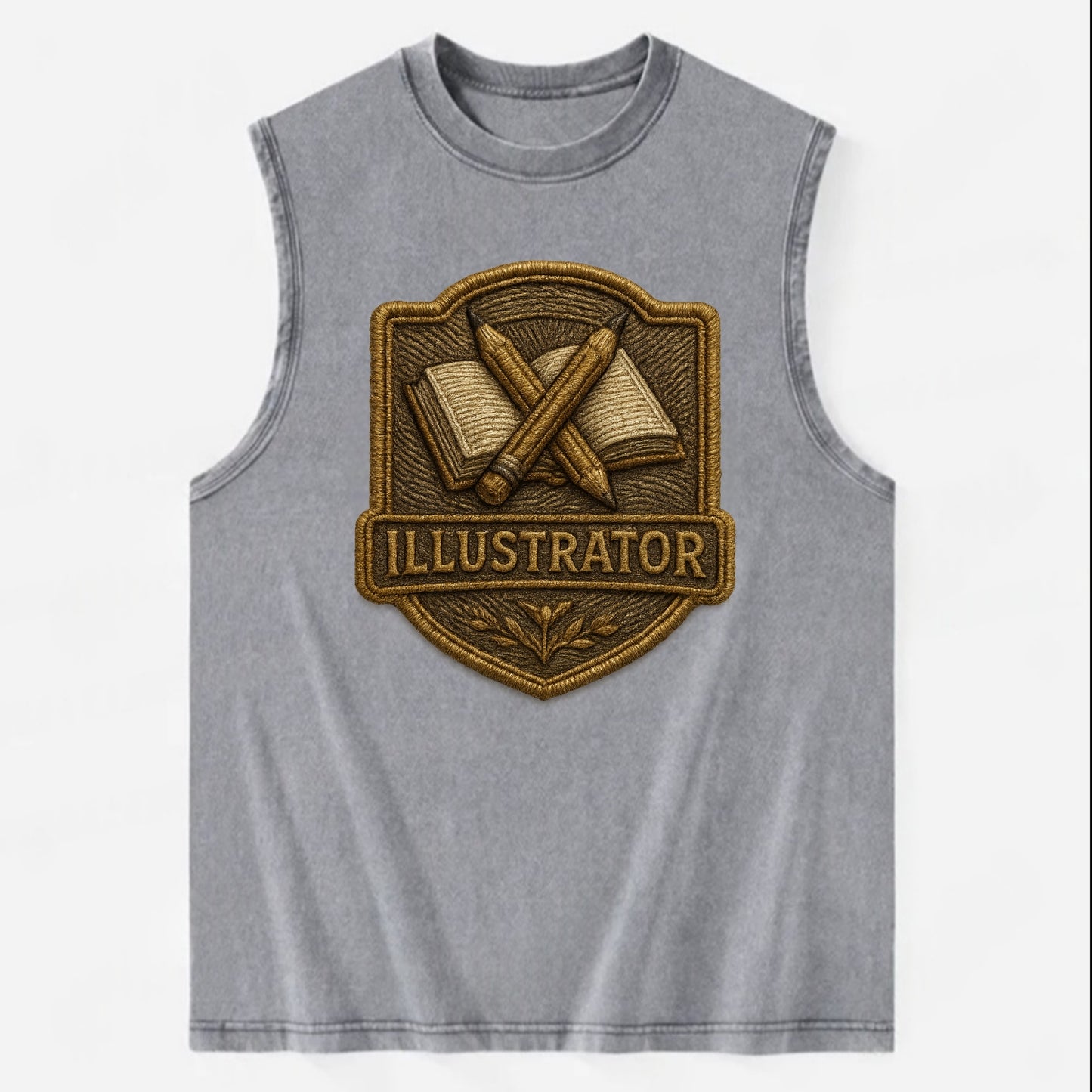 Pencils and sketchbook - illustrator badge - Vintage Washed Tank - Grey