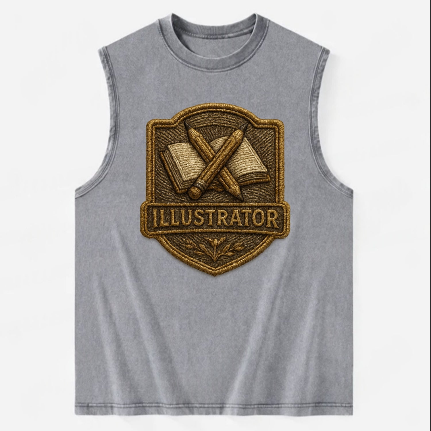 Pencils and sketchbook - illustrator badge - Vintage Washed Tank - Grey