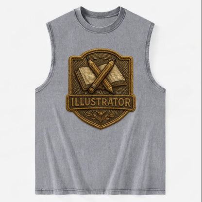 Pencils and sketchbook - illustrator badge - Vintage Washed Tank - Grey