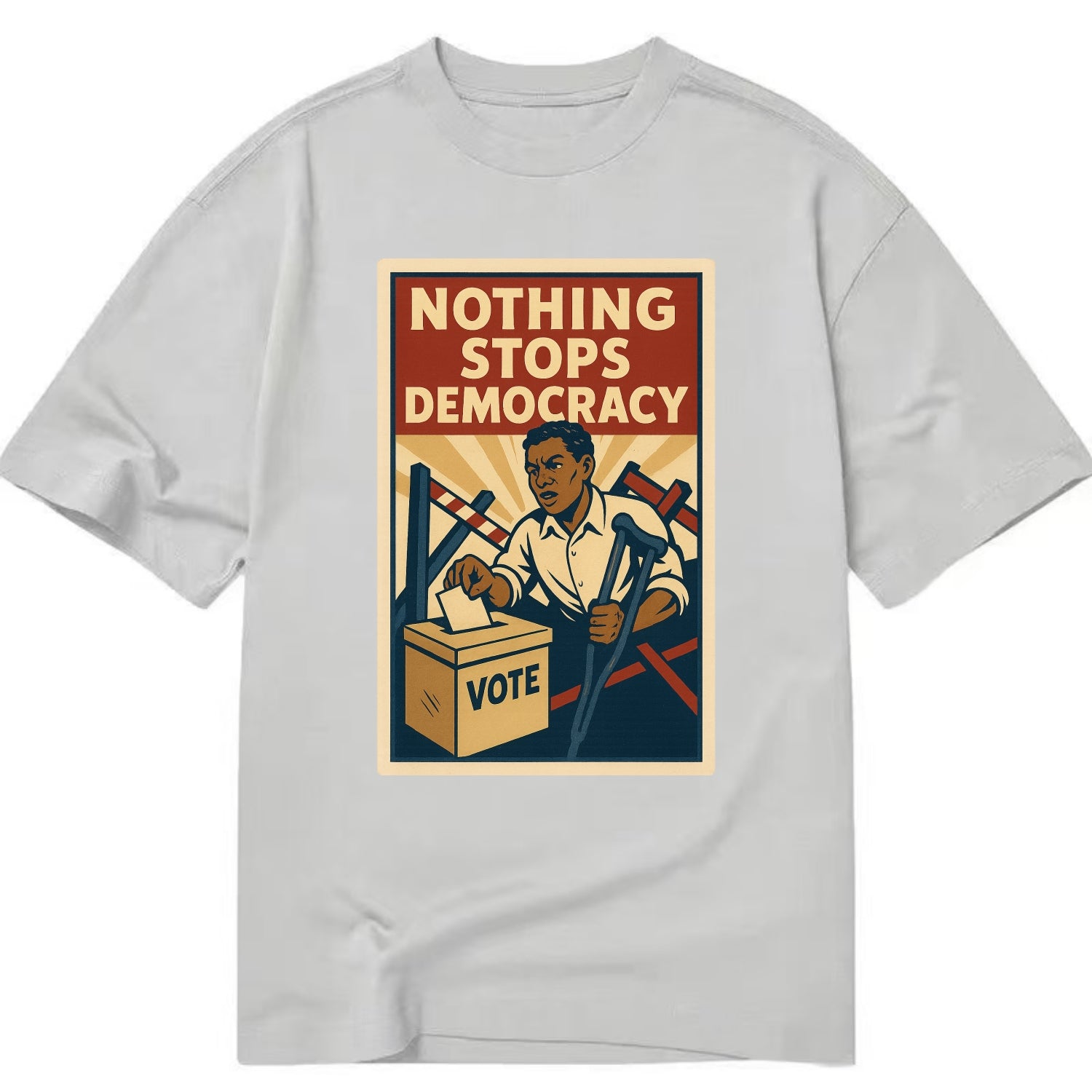 Person voting despite obstacles - "Nothing Stops Democracy" - voter perseverance - Classic T-shirt - Grey